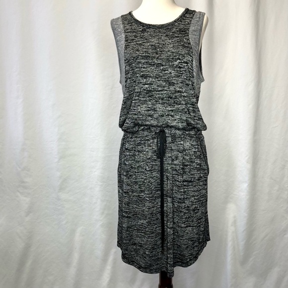 Lou & Grey space dye colorblock grey jersey dress sleeveless drawstring waist M - Picture 1 of 8